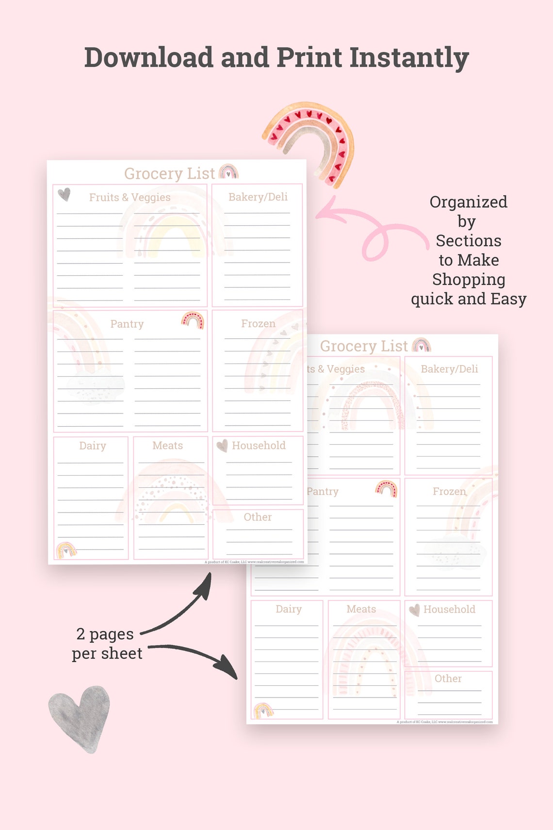 Grocery List - Printable Rainbow Half Sheet Organized Grocery List - Etsy