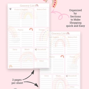 Grocery List - Printable Rainbow Half Sheet Organized Grocery List - Etsy
