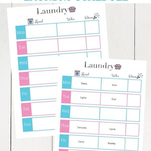 Editable Laundry Schedule and Customizable Weekly Laundry Schedule