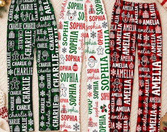 Personalized Christmas Pajama Pants, Custom Name Lounge Pants for Adults and Kids, Holiday Gift for Families and Couples