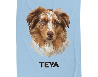 Custom Pet Blanket with Photo, Personalized Dog Portrait Blanket with Name, Cat Blanket, Plush Throw, Dog Mom Gift