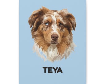 Custom Pet Portrait Canvas from Photo, Personalized Dog Portrait Wall Art with Name, Cat Portrait Canvas, Dog Mom Gift