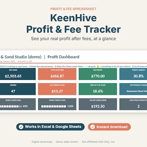 KeenHive Profit & Fee Tracker for Etsy Shops, Statement Import, Schedule C Tax Summary, Pricing Calculator, Excel Google Sheets