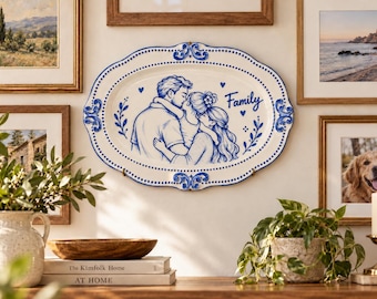 Spersonalizowany talerz pamiątkowy z ilustracją rodzinną, spersonalizowany, ręcznie malowany ceramiczny talerz z portretem rodzinnym, pamiątkowy prezent rodzinny