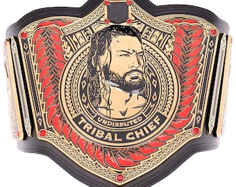 Roman Reigns Tribal Chief Championship Replica Title Belt – Black Strap, Gold-Tone and Red Details