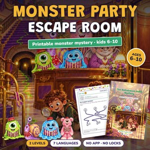 Monster Birthday Party Game Printable, Kids Escape Room Ages 6-10, Two Levels, Monster Mystery Game & Treasure Hunt at Home zdjęcie 4