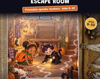 Printable Halloween Escape Room for Kids Ages 6-10, Two Difficulty Levels, Halloween Mystery Game & Treasure Hunt at Home