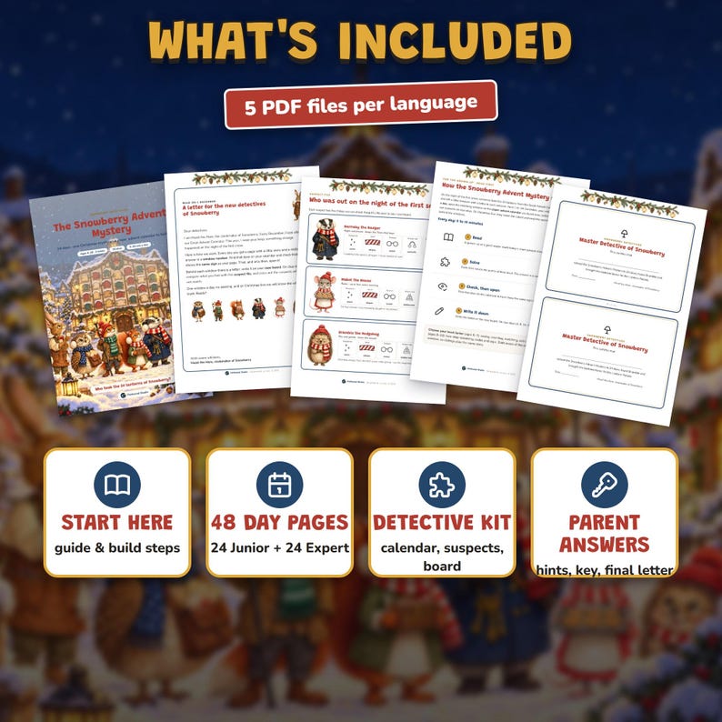 Advent Calendar for Kids Printable, 24 Day Christmas Mystery Game, Detective Countdown Ages 6-10, 2 Levels, Paper Calendar to Build image 12