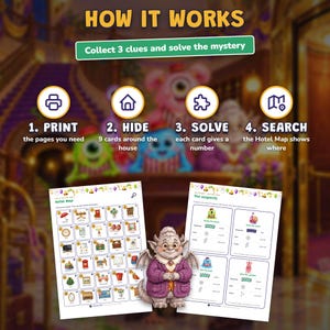 Monster Birthday Party Game Printable, Kids Escape Room Ages 6-10, Two Levels, Monster Mystery Game & Treasure Hunt at Home zdjęcie 7