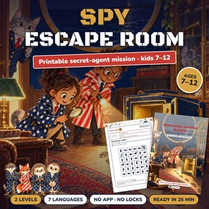 Printable Spy Escape Room for Kids Ages 7-12, Two Difficulty Levels, Secret Agent Mission & Treasure Hunt at Home image 4