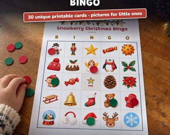 Christmas Bingo Printable, 30 Unique Picture Bingo Cards for Kids and Family, Toddler & Preschool, Holiday Party Game, Classroom Bingo