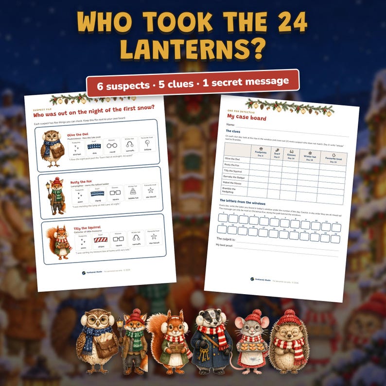 Advent Calendar for Kids Printable, 24 Day Christmas Mystery Game, Detective Countdown Ages 6-10, 2 Levels, Paper Calendar to Build image 10