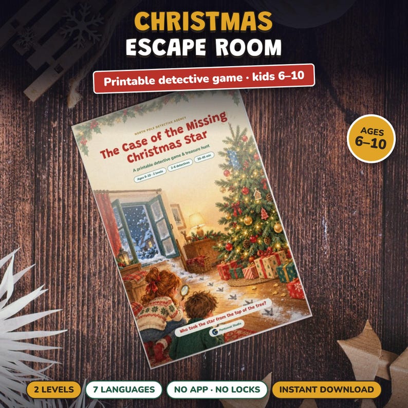 Printable Christmas Escape Room for Kids Ages 6-10, Two Difficulty Levels, Christmas Mystery Game & Treasure Hunt at Home image 1