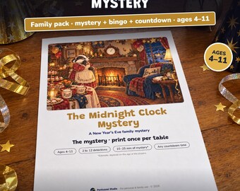 New Years Eve Kids Activity Bundle, Printable Mystery Game, Bingo, Countdown Cards, Time Capsule, Family New Year Games