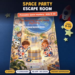 Space Birthday Party Game Printable, Kids Escape Room Ages 6-10, Two Levels, Outer Space Mystery & Treasure Hunt at Home image 1