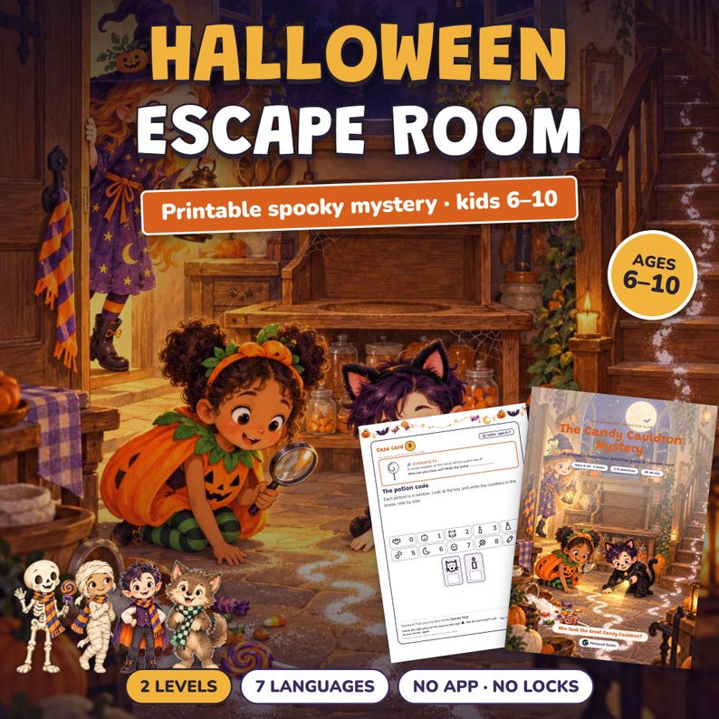 Printable Halloween Escape Room for Kids Ages 6-10, Two Difficulty Levels, Halloween Mystery Game & Treasure Hunt at Home image 4