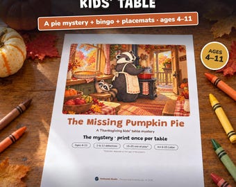 Thanksgiving Kids Table Activity Pack Printable, Mystery Game for Kids, Picture Bingo, Placemats, Conversation Cards, Family Dinner Games