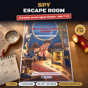 Printable Spy Escape Room for Kids Ages 7-12, Two Difficulty Levels, Secret Agent Mission & Treasure Hunt at Home image 1