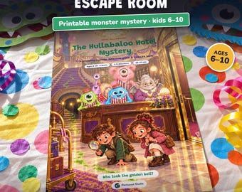 Cumpleaños de Monstruos Juego Imprimible, Escape Room Niños 6-10 Años, Fiesta Monstruos, Juego de Detectives y Tesoro, 2 Niveles