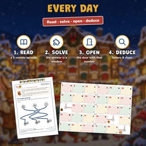 Advent Calendar for Kids Printable, 24 Day Christmas Mystery Game, Detective Countdown Ages 6-10, 2 Levels, Paper Calendar to Build image 7