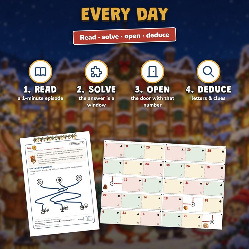 Advent Calendar for Kids Printable, 24 Day Christmas Mystery Game, Detective Countdown Ages 6-10, 2 Levels, Paper Calendar to Build image 7