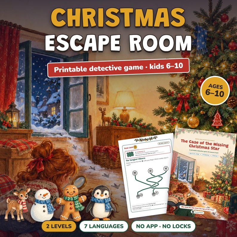 Printable Christmas Escape Room for Kids Ages 6-10, Two Difficulty Levels, Christmas Mystery Game & Treasure Hunt at Home image 4