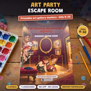 Art Party Game Printable, Kids Escape Room Ages 6-10, Two Levels, Art Gallery Mystery & Treasure Hunt, Painting Birthday Party