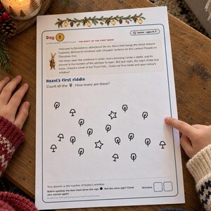 Advent Calendar for Kids Printable, 24 Day Christmas Mystery Game, Detective Countdown Ages 6-10, 2 Levels, Paper Calendar to Build image 2