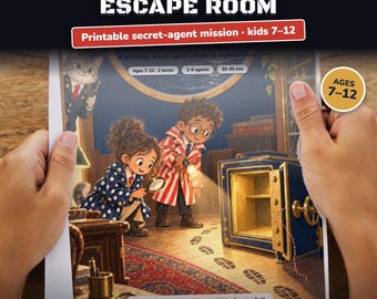 Printable Spy Escape Room for Kids Ages 7-12, Two Difficulty Levels, Secret Agent Mission & Treasure Hunt at Home