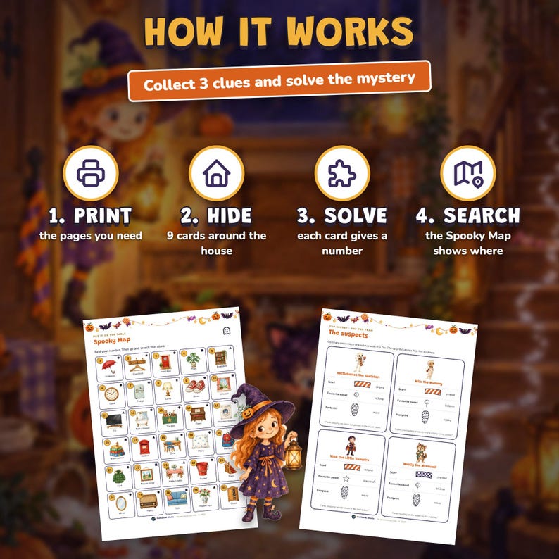 Printable Halloween Escape Room for Kids Ages 6-10, Two Difficulty Levels, Halloween Mystery Game & Treasure Hunt at Home image 7