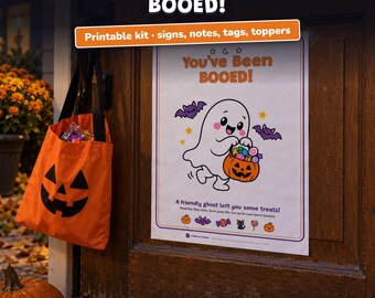 You've Been Booed Printable Kit, Halloween Boo Kit for Neighbors, Boo Signs, Poem Note, Gift Tags, Treat Bag Toppers, Instant Download
