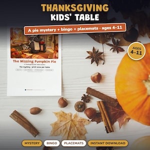 Thanksgiving Kids Table Activity Pack Printable, Mystery Game for Kids, Picture Bingo, Placemats, Conversation Cards, Family Dinner Games