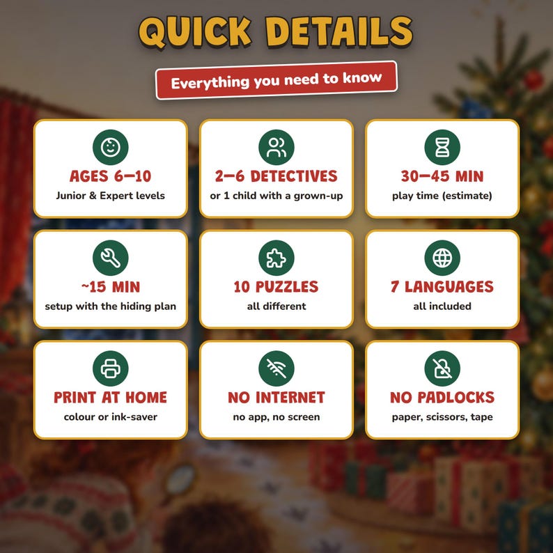 Printable Christmas Escape Room for Kids Ages 6-10, Two Difficulty Levels, Christmas Mystery Game & Treasure Hunt at Home image 5