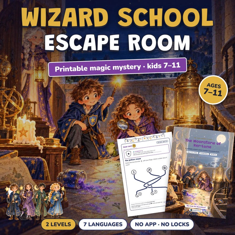 Printable Wizard School Escape Room for Kids Ages 7-11, Two Difficulty Levels, Magic Mystery Game & Treasure Hunt at Home image 4