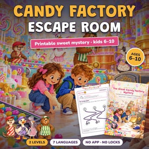 Escape Room Stampabile Fabbrica di Caramelle per Bambini 6-10 Anni, Gioco Investigativo, Caccia al Tesoro Festa a Tema Caramelle, 2 Livelli immagine 4