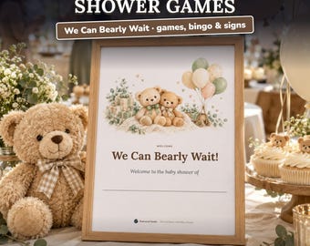 Juegos baby shower osito para imprimir, We Can Bearly Wait, pack unisex de ositos, bingo, precio justo, archivos en inglés