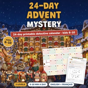 Advent Calendar for Kids Printable, 24 Day Christmas Mystery Game, Detective Countdown Ages 6-10, 2 Levels, Paper Calendar to Build image 4
