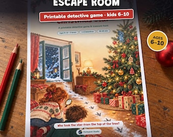 Printable Christmas Escape Room for Kids Ages 6-10, Two Difficulty Levels, Christmas Mystery Game & Treasure Hunt at Home