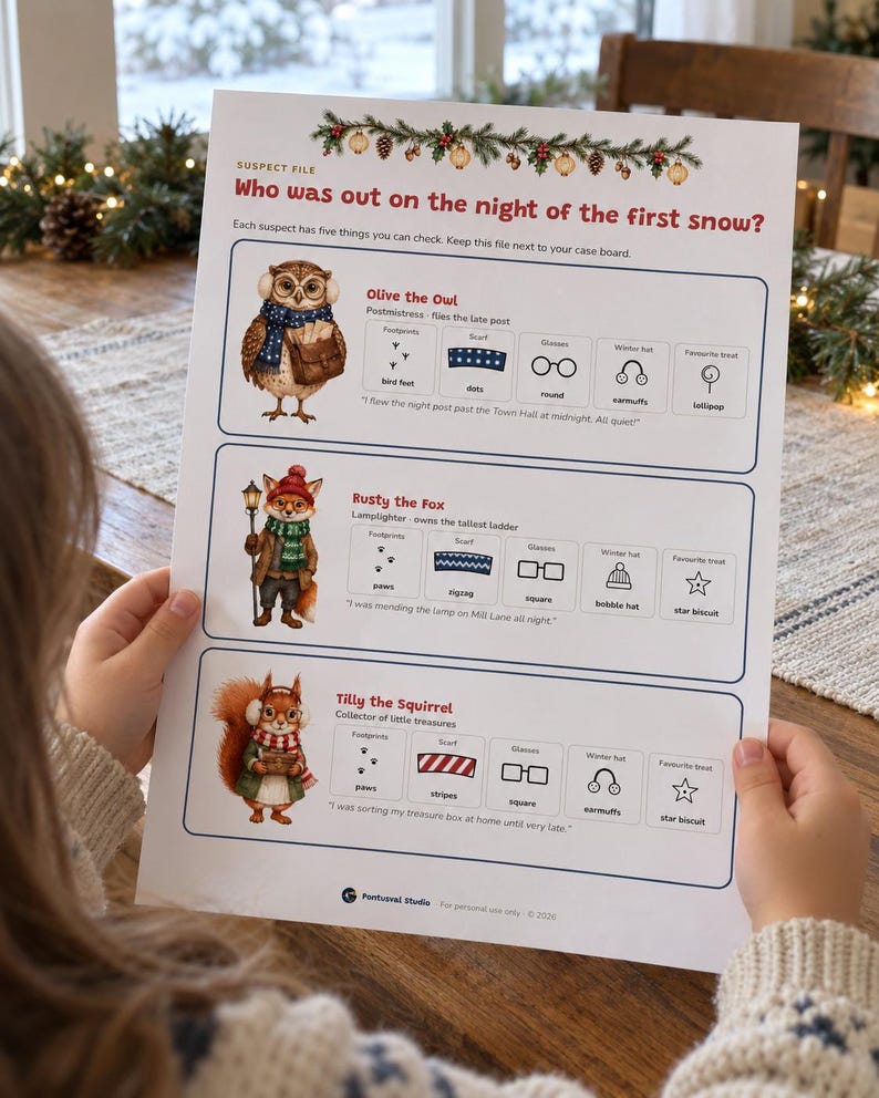 Advent Calendar for Kids Printable, 24 Day Christmas Mystery Game, Detective Countdown Ages 6-10, 2 Levels, Paper Calendar to Build image 3