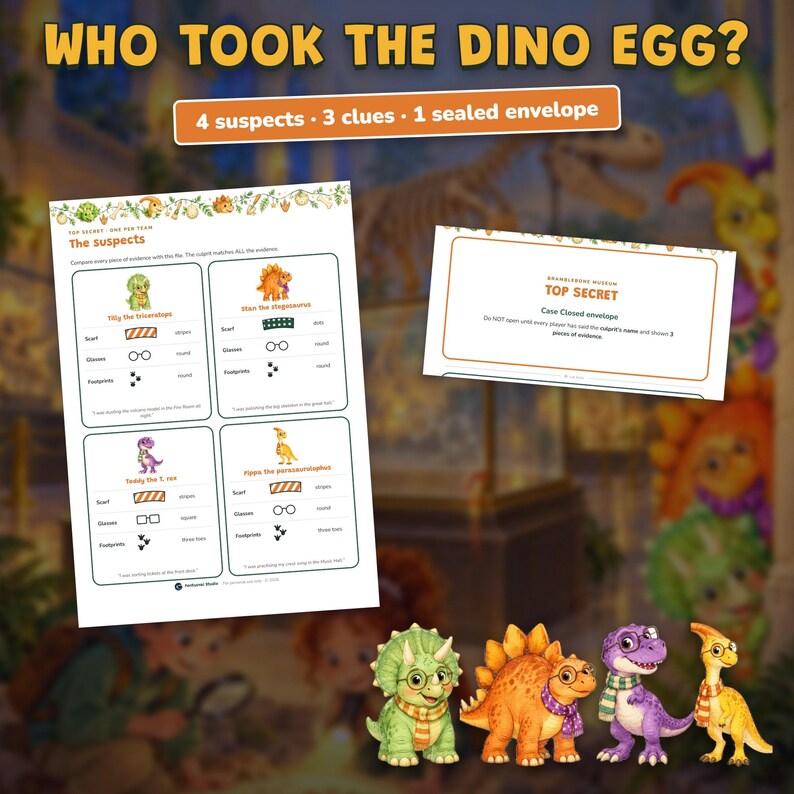 Anniversaire Dinosaure Jeu à Imprimer, Escape Game Enfant 6-10 Ans, Fête Dinosaures, Jeu d'Enquête et Chasse au Trésor Maison, 2 Niveaux image 10