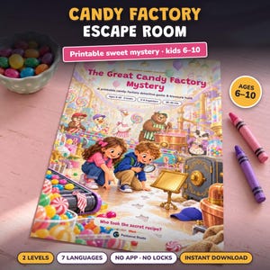 Escape Room Stampabile Fabbrica di Caramelle per Bambini 6-10 Anni, Gioco Investigativo, Caccia al Tesoro Festa a Tema Caramelle, 2 Livelli immagine 1