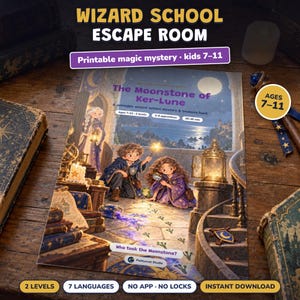 Printable Wizard School Escape Room for Kids Ages 7-11, Two Difficulty Levels, Magic Mystery Game & Treasure Hunt at Home image 1