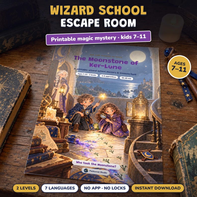 Printable Wizard School Escape Room for Kids Ages 7-11, Two Difficulty Levels, Magic Mystery Game & Treasure Hunt at Home image 1