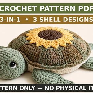 Giant Sea Turtle Crochet Pattern 3-in-1 Jumbo Amigurumi Plush PDF Sunflower Shell Floor Pillow Blanket Yarn