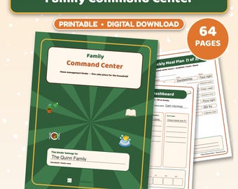 Family Command Center Printable Binder | Home Management Planner Fillable PDF | Calendar Meals Cleaning Chores School