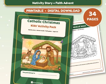 Catholic Christmas Activity Pack for Kids Printable, Nativity Story Coloring, Advent Wreath & Faith Games, Ages 5-11