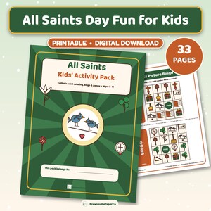 Kit di attività stampabili per bambini per la festa di Ognissanti, giochi di bingo da colorare sui santi cattolici per il catechismo, età 5-11 anni