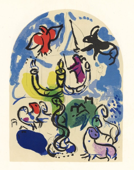1988 Vintage MARC CHAGALL /"DAN/" FINISHED WINDOW COLOR Art Print Lithograph