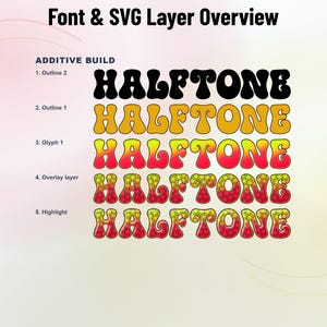 Halftone-Dots-1 - 70s-inspired Stacked Color Font | Warp Effects & SVG/PNG Export App image 2