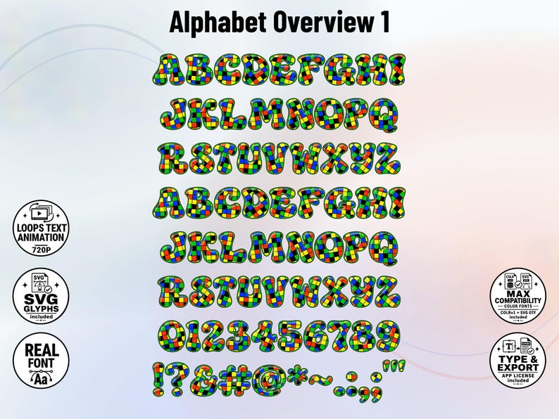 Retro-Gaming-1 - Bold Multicolor Checkerboard Stacked Color Font | Warp Effects & SVG/PNG Export App image 5